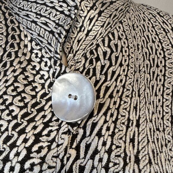 Caroline Rose Silver Chain Print Blazer Size XL Mandarin Collar Metal Button - Picture 5 of 11